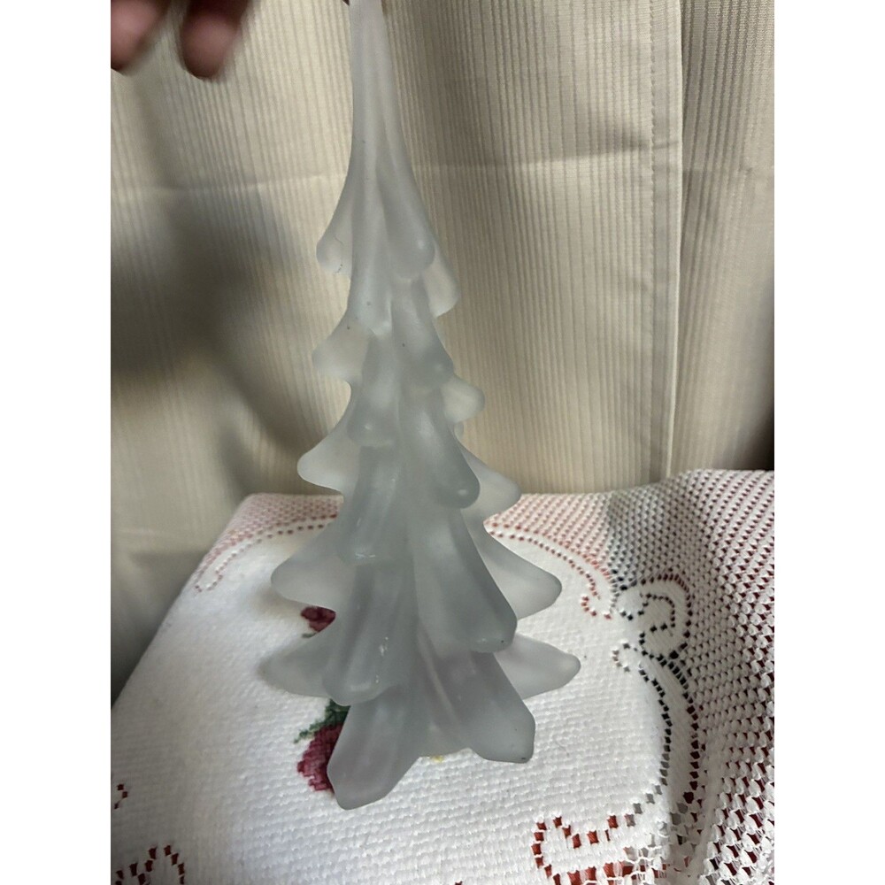 Vintage Frosted Satin Solid Art Glass 8" Tree Figurine Christmas